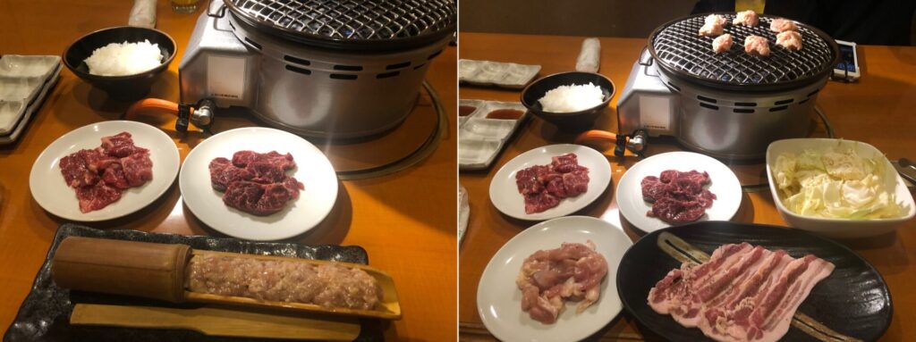 焼肉ダイニングやまやのメニューやまやセットBと単品で注文したうま塩キャベツの画像